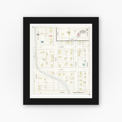 Old map wall art mockup — black gallery frame with white mat — Sanborn Fire Insurance Map from Hawarden, Sioux County, Iowa (1914), Sheet #0004
