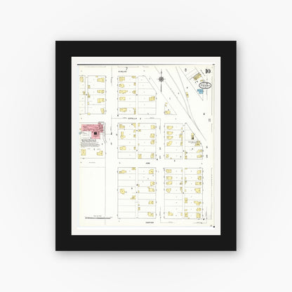 Old map wall art mockup — black gallery frame with white mat — Sanborn Fire Insurance Map from Perry, Dallas County, Iowa (1911), Sheet #0010