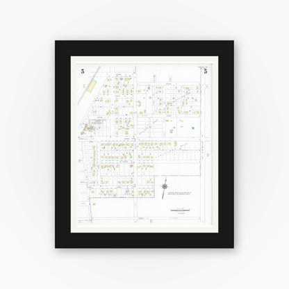 Old map wall art mockup — black gallery frame with white mat — Sanborn Fire Insurance Map from Garland, Dallas County, Texas (1947), Sheet #0005