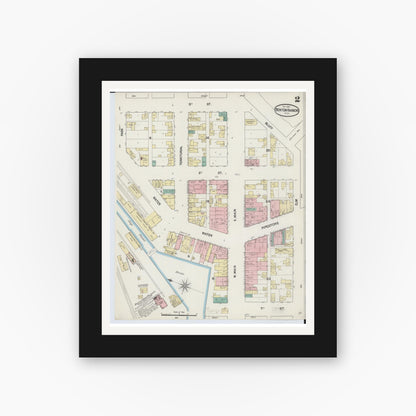 Old map wall art mockup — black gallery frame with white mat — Sanborn Fire Insurance Map from Benton Harbor, Berrien County, Michigan (1889), Sheet #0002