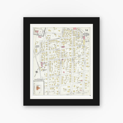 Old map wall art mockup — black gallery frame with white mat — Sanborn Fire Insurance Map from Palestine, Anderson County, Texas (1919), Sheet #0014