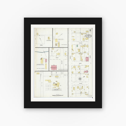 Old map wall art mockup — black gallery frame with white mat — Sanborn Fire Insurance Map from Brownstown, Jackson County, Indiana (1899), Sheet #0002