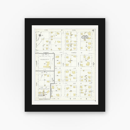 Old map wall art mockup — black gallery frame with white mat — Sanborn Fire Insurance Map from Cleburne, Johnson County, Texas (1910), Sheet #0006