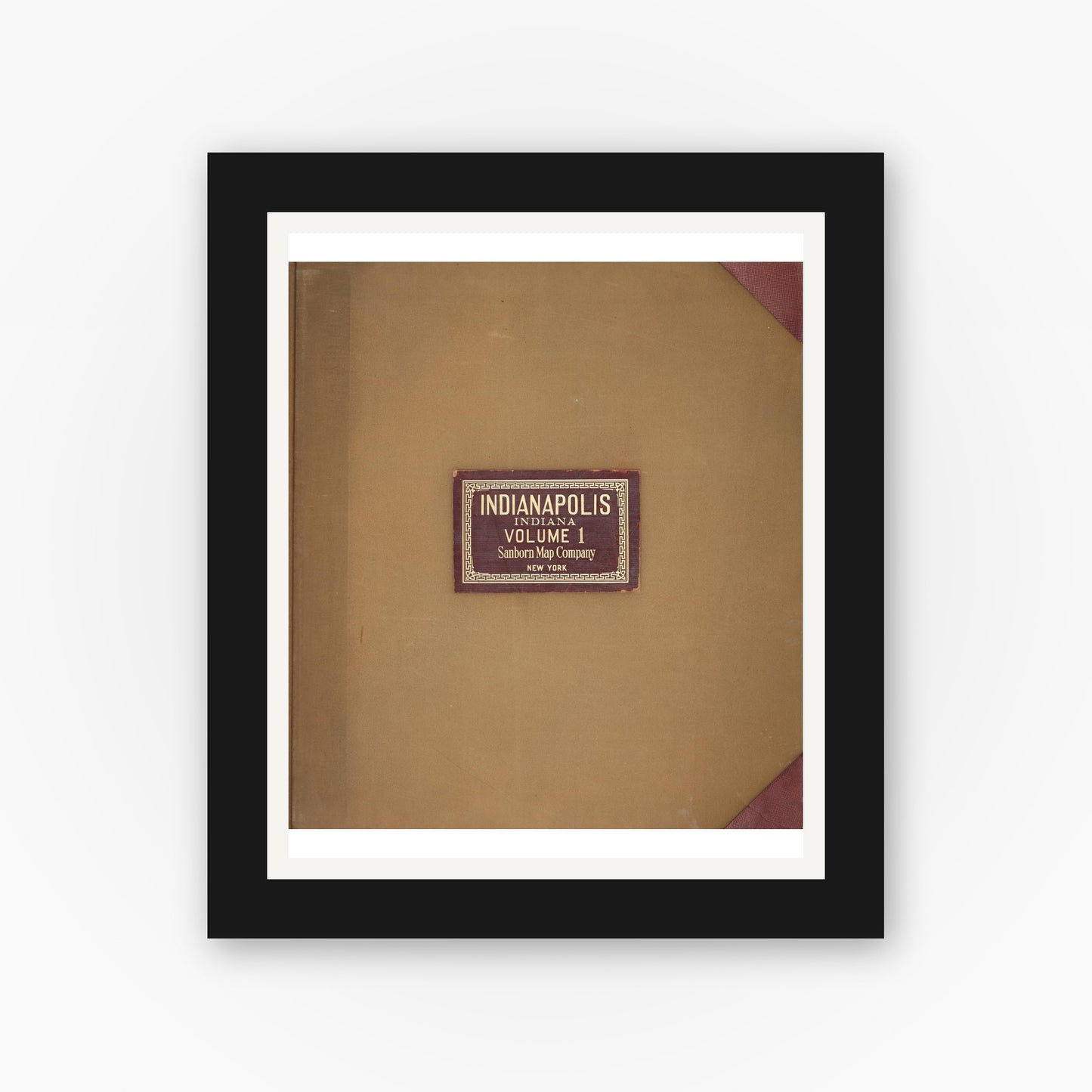 Old map wall art mockup — black gallery frame with white mat — Sanborn Fire Insurance Map from Indianapolis, Marion County, Indiana (1950), Sheet #0001