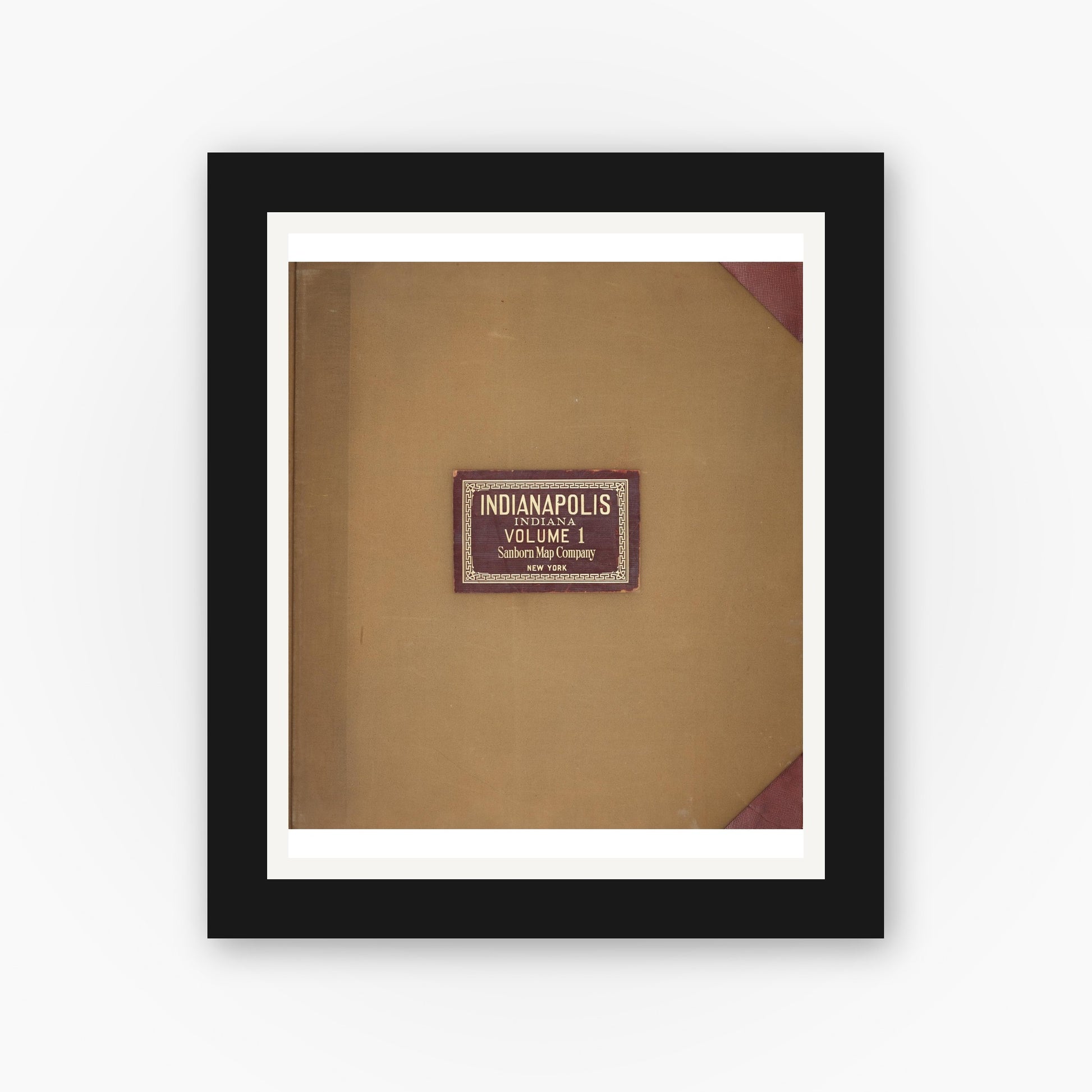 Old map wall art mockup — black gallery frame with white mat — Sanborn Fire Insurance Map from Indianapolis, Marion County, Indiana (1950), Sheet #0001