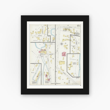 Old map wall art mockup — black gallery frame with white mat — Sanborn Fire Insurance Map from Spencer, Worcester County, Massachusetts (1896), Sheet #0011