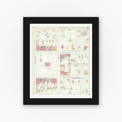 Old map wall art mockup — black gallery frame with white mat — Sanborn Fire Insurance Map from Carthage, Hancock County, Illinois (1898), Sheet #0003