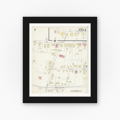 Old map wall art mockup — black gallery frame with white mat — Sanborn Fire Insurance Map from Orange, Orange County, Virginia (1925), Sheet #0003