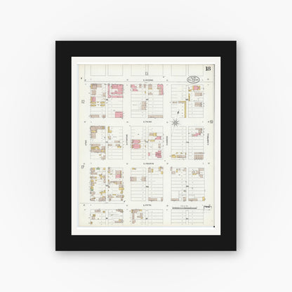 Old map wall art mockup — black gallery frame with white mat — Sanborn Fire Insurance Map from El Paso, El Paso County, Texas (1898), Sheet #0018