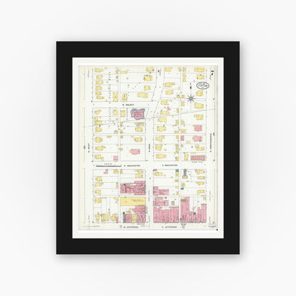 Old map wall art mockup — black gallery frame with white mat — Sanborn Fire Insurance Map from Tipton, Tipton County, Indiana (1909), Sheet #0007