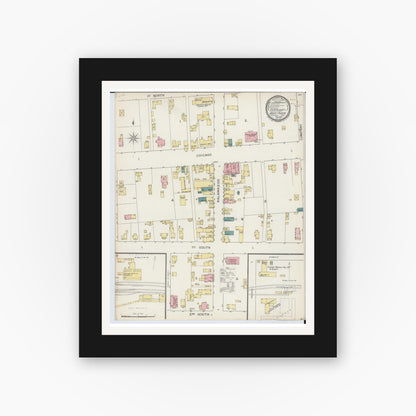 Old map wall art mockup — black gallery frame with white mat — Sanborn Fire Insurance Map from White Pigeon, Saint Joseph County, Michigan (1893), Sheet #0001