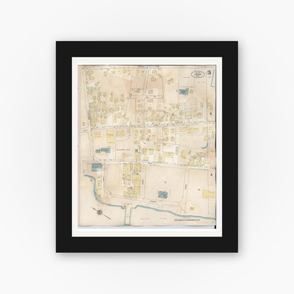Old map wall art mockup — black gallery frame with white mat — Sanborn Fire Insurance Map from Lahaina, Maui County, Hawaii (1950), Sheet #0003