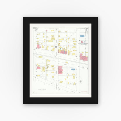 Old map wall art mockup — black gallery frame with white mat — Sanborn Fire Insurance Map from Bensenville, Dupage County, Illinois (1933), Sheet #0002