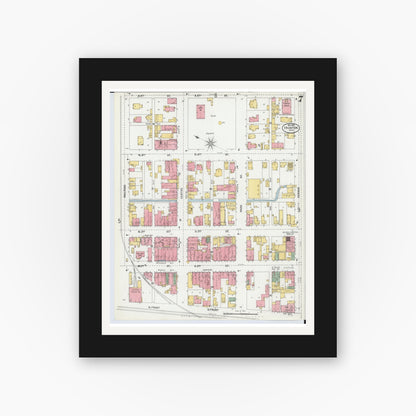Old map wall art mockup — black gallery frame with white mat — Sanborn Fire Insurance Map from Ironton, Lawrence County, Ohio (1900), Sheet #0007