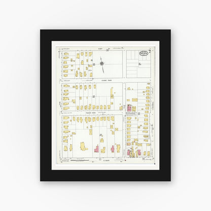 Old map wall art mockup — black gallery frame with white mat — Sanborn Fire Insurance Map from Batavia, Genesee County, New York (1919), Sheet #0007