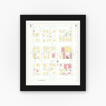 Old map wall art mockup — black gallery frame with white mat — Sanborn Fire Insurance Map from Lubbock, Lubbock County, Texas (1931), Sheet #0002
