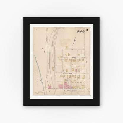 Old map wall art mockup — black gallery frame with white mat — Sanborn Fire Insurance Map from West Middlesex, Mercer County, Pennsylvania (1937), Sheet #0002