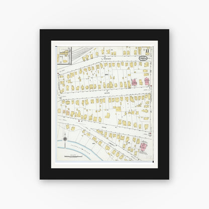 Old map wall art mockup — black gallery frame with white mat — Sanborn Fire Insurance Map from Conneaut, Ashtabula County, Ohio (1919), Sheet #0011