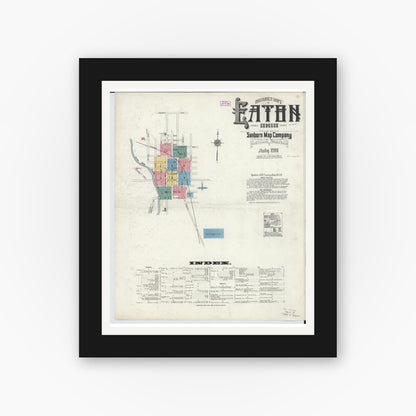 Old map wall art mockup — black gallery frame with white mat — Sanborn Fire Insurance Map from Eaton, Preble County, Ohio (1911) - Complete Map Set