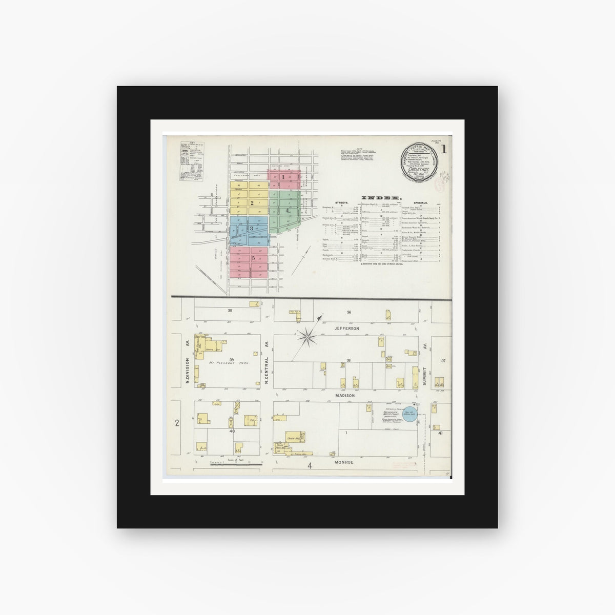 Old map wall art mockup — black gallery frame with white mat — Sanborn Fire Insurance Map from Carlstadt, Bergen County, New Jersey (1896) - Complete Map Set