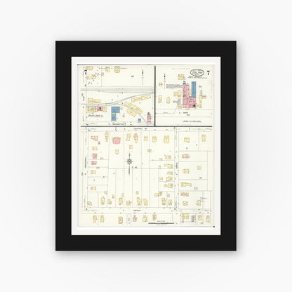 Old map wall art mockup — black gallery frame with white mat — Sanborn Fire Insurance Map from Zeeland, Ottawa County, Michigan (1923), Sheet #0007