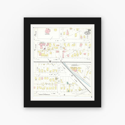 Old map wall art mockup — black gallery frame with white mat — Sanborn Fire Insurance Map from Ottumwa, Wapello County, Iowa (1909), Sheet #0023