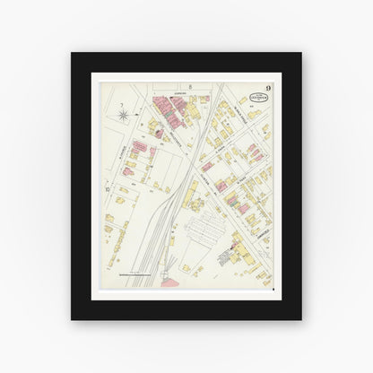 Old map wall art mockup — black gallery frame with white mat — Sanborn Fire Insurance Map from Lock Haven, Clinton County, Pennsylvania (1896), Sheet #0009