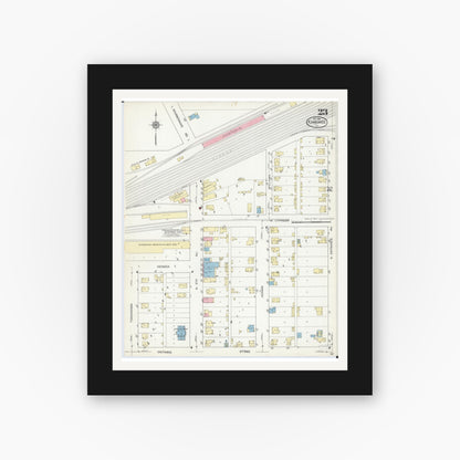 Old map wall art mockup — black gallery frame with white mat — Sanborn Fire Insurance Map from Kankakee, Kankakee County, Illinois (1914), Sheet #0023