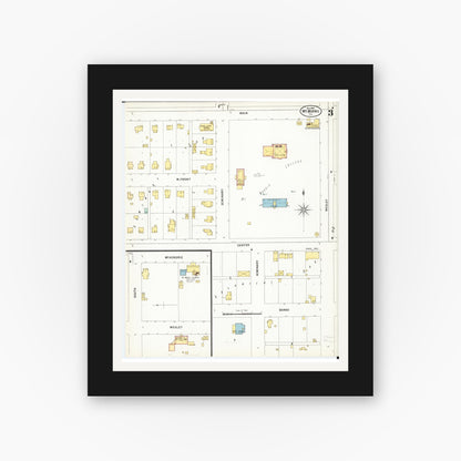 Old map wall art mockup — black gallery frame with white mat — Sanborn Fire Insurance Map from Mount Morris, Ogle County, Illinois (1899), Sheet #0003