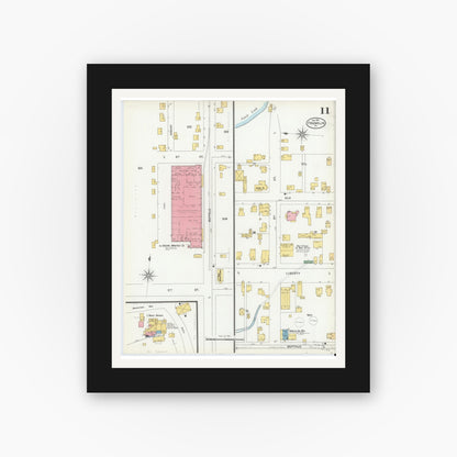 Old map wall art mockup — black gallery frame with white mat — Sanborn Fire Insurance Map from Franklin, Venango County, Pennsylvania (1901), Sheet #0011