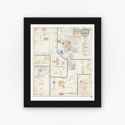 Old map wall art mockup — black gallery frame with white mat — Sanborn Fire Insurance Map from Wittenberg, Shawano County, Wisconsin (1939) - Complete Map Set