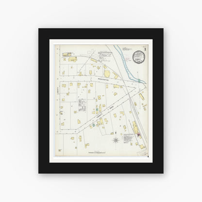Old map wall art mockup — black gallery frame with white mat — Sanborn Fire Insurance Map from Lowell, Lake County, Indiana (1893) - Complete Map Set