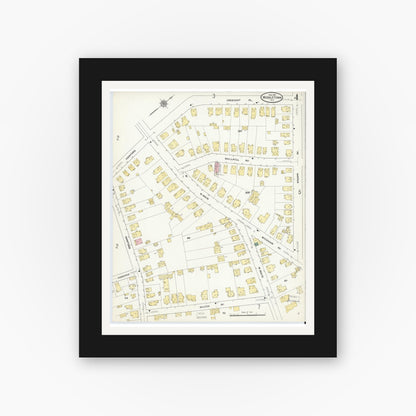 Old map wall art mockup — black gallery frame with white mat — Sanborn Fire Insurance Map from Middletown, Orange County, New York (1910), Sheet #0004