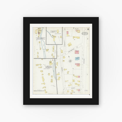 Old map wall art mockup — black gallery frame with white mat — Sanborn Fire Insurance Map from Amherst, Hampshire County, Massachusetts (1896), Sheet #0006