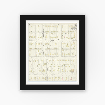 Old map wall art mockup — black gallery frame with white mat — Sanborn Fire Insurance Map from Saint Anne, Kankakee County, Illinois (1912), Sheet #0003