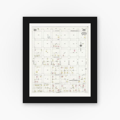 Old map wall art mockup — black gallery frame with white mat — Sanborn Fire Insurance Map from Laredo, Webb County, Texas (1925), Sheet #0023