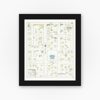 Old map wall art mockup — black gallery frame with white mat — Sanborn Fire Insurance Map from Georgetown, Williamson County, Texas (1910), Sheet #0004