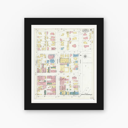 Old map wall art mockup — black gallery frame with white mat — Sanborn Fire Insurance Map from Logansport, Cass County, Indiana (1906), Sheet #0006