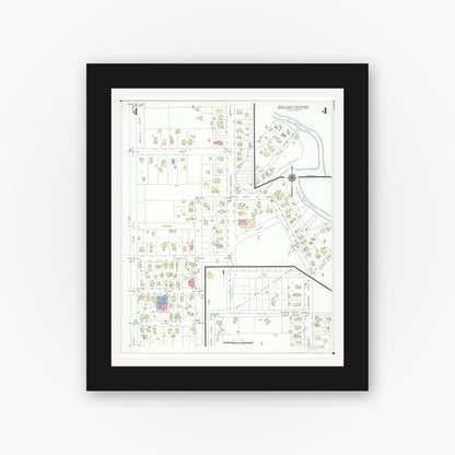 Old map wall art mockup — black gallery frame with white mat — Sanborn Fire Insurance Map from Union City, Branch And Calhoun Counties, Michigan (1940), Sheet #0004