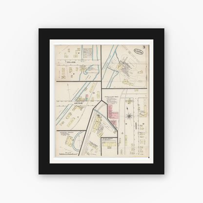 Old map wall art mockup — black gallery frame with white mat — Sanborn Fire Insurance Map from Clinton, Oneida County, New York (1884), Sheet #0003