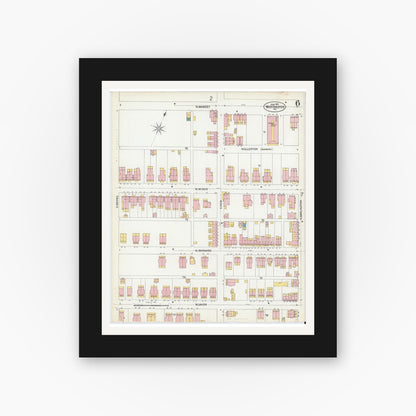Old map wall art mockup — black gallery frame with white mat — Sanborn Fire Insurance Map from West Chester, Chester County, Pennsylvania (1902), Sheet #0006