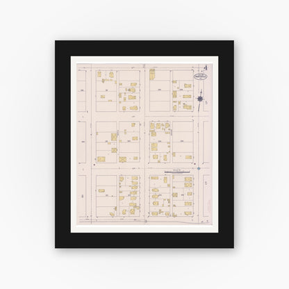 Old map wall art mockup — black gallery frame with white mat — Sanborn Fire Insurance Map from Marysville, Yuba County, California (1921), Sheet #0004
