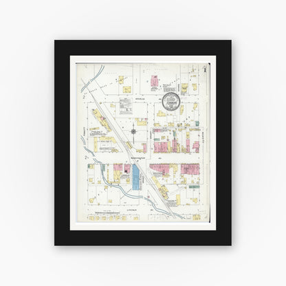 Old map wall art mockup — black gallery frame with white mat — Sanborn Fire Insurance Map from Edinburgh, Christian County, Illinois (1909) - Complete Map Set