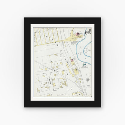 Old map wall art mockup — black gallery frame with white mat — Sanborn Fire Insurance Map from Necedah, Juneau County, Wisconsin (1891), Sheet #0002