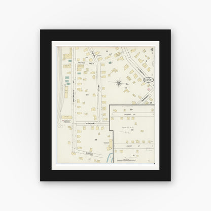 Old map wall art mockup — black gallery frame with white mat — Sanborn Fire Insurance Map from Sidney, Delaware County, New York (1891), Sheet #0004