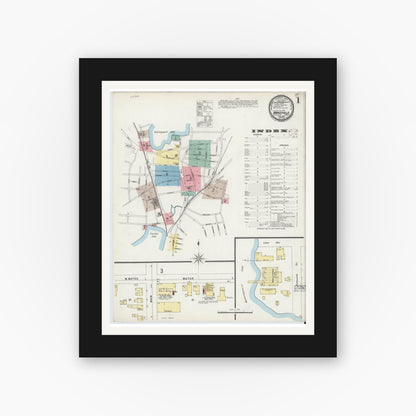 Old map wall art mockup — black gallery frame with white mat — Sanborn Fire Insurance Map from Wakefield, Middlesex County, Massachusetts (1897) - Complete Map Set