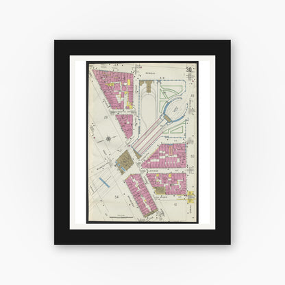 Old map wall art mockup — black gallery frame with white mat — Sanborn Fire Insurance Map from New York, Bronx, Manhattan, New York (1923), Sheet #0030