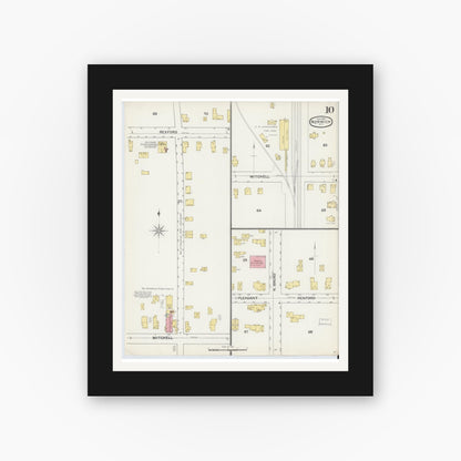 Old map wall art mockup — black gallery frame with white mat — Sanborn Fire Insurance Map from Norwich, Chenango County, New York (1892), Sheet #0010