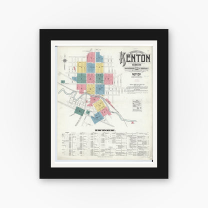 Old map wall art mockup — black gallery frame with white mat — Sanborn Fire Insurance Map from Kenton, Hardin County, Ohio (1911) - Complete Map Set