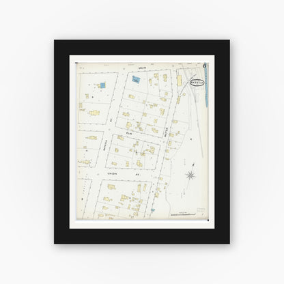 Old map wall art mockup — black gallery frame with white mat — Sanborn Fire Insurance Map from Batavia, Kane County, Illinois (1891), Sheet #0006